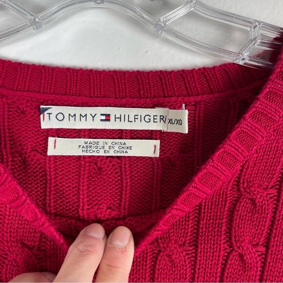 Tommy Hilfiger pink red cable knit chunky crew neck sweater XL - Picture 4 of 6